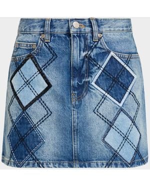 Marc Jacobs Argyle Patchwork Denim Mini Skirt - Blue