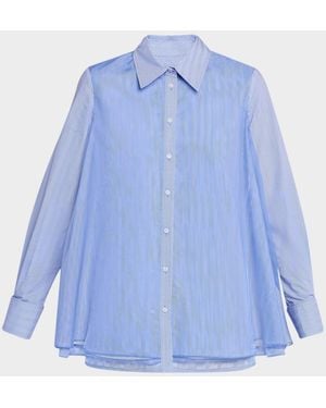 Brandon Maxwell Vaughn Frothy Layered Button-Down Shirt - Blue