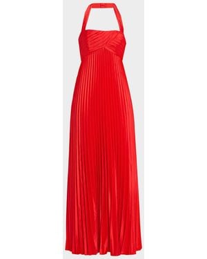 Aidan Mattox Pleated Stretch Charmeuse Halter Gown - Red