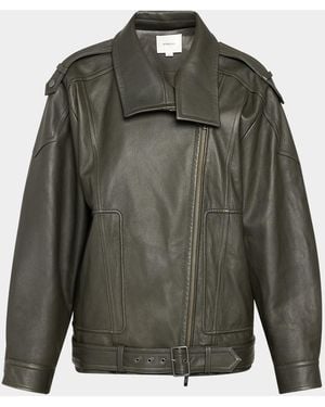 Vince Oversized Leather Aviator Jacket - Green