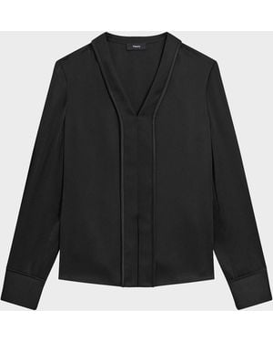 Theory Long-Sleeve Satin Blouse - Black