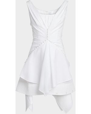 McQueen Striped Cotton Cinched Handkerchief Mini Dress - White