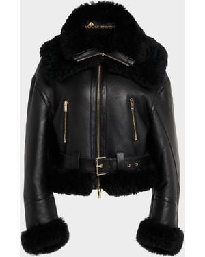Moose Knuckles Mtd Leather Biker Jacket With Shearling Trim - Black