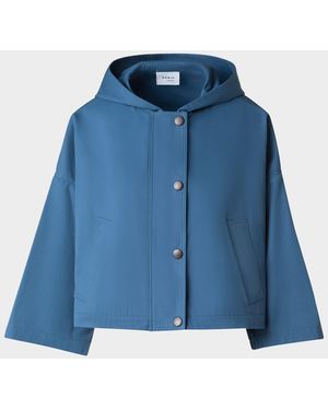 Akris Punto Bracelet-Sleeve Cotton Gabardine Hooded Car Coat - Blue