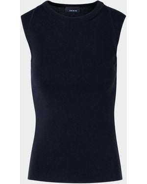 Akris Crewneck Stretch Silk Knit Top - Blue
