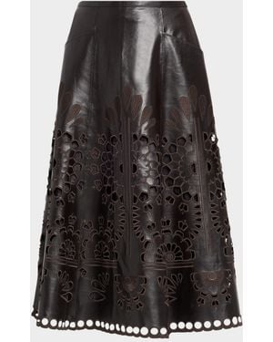 Maison Common Embroidered Vegan Leather Midi Skirt - Black