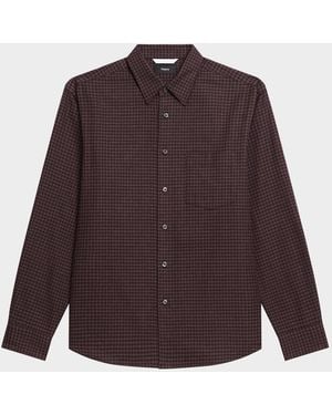 Theory Apos;S Weekend Cotton Check Button-Down Shirt - Purple