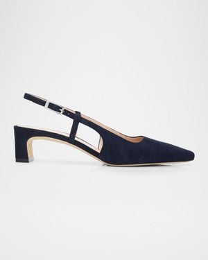 Stuart Weitzman 40Mm Baby Babette Suede Slingback Pumps - Blue