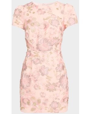 MILLY Daisy Floral-Embroidered Mesh Mini Dress - Pink