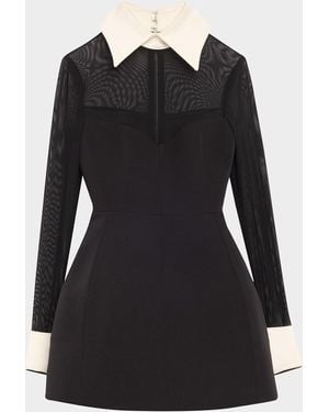 Bronx and Banco Sheer-Sleeve Contrasting Collar Mini Dress - Black