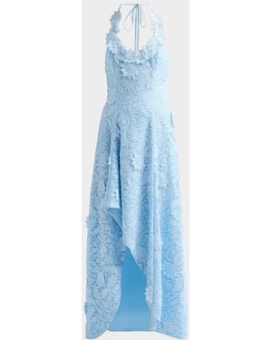 Cynthia Rowley Avira Floral Appliqué Lace Halter Gown - Blue