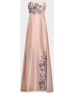 Kay Unger Chandler Floral Appliqué Strapless A-Line Gown - Pink