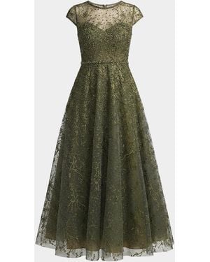 Mac Duggal Embellished Jewel Neck A-Line Cocktail Dress - Green