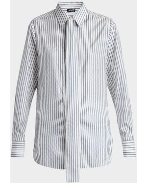 Kiton Metallic Striped Silk Neck-Tie Shirt - Blue