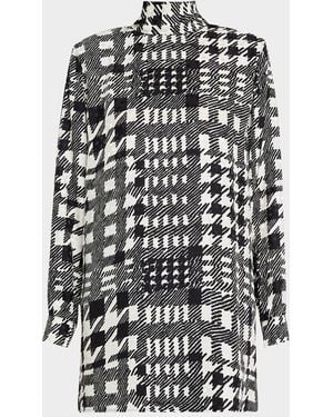 Libertine Peggys Houndstooth Silk Long-Sleeve Blouse - White