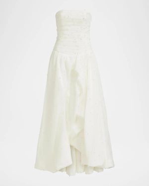 Aje. Juniper Strapless Tulle Overlay Gown - White
