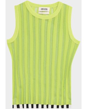Christopher John Rogers Pleated Knit Shell Top - Green