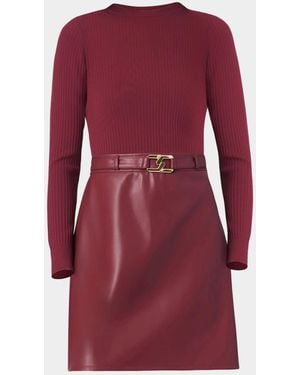 Shoshanna Buckle-Embellished Mixed Media Mini Dress - Red