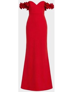 Mac Duggal Crepe 3D Flower Off-The-Shoulder Gown - Red