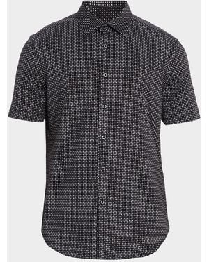 Bugatchi Apos;S Miles Ooohcotton Geometric Short-Sleeve Shirt - Black