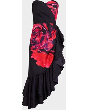 ONE33 SOCIAL Strapless Floral-Print Asymmetric Midi Dress - Red