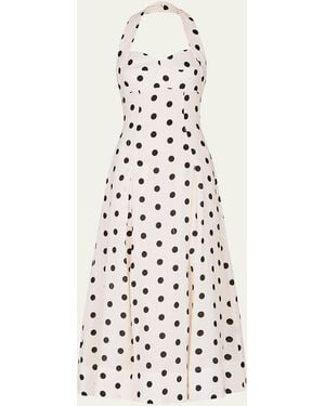 Nicholas Seraphina Pleated Polka Dot Halter Midi Dress - White