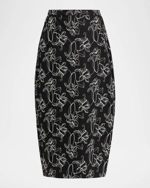 Kika Vargas Toshiko Floral Embroidered Midi Skirt - Black