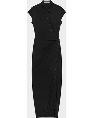 Helmut Lang Short-Sleeve Twist Jersey Midi Dress - Black