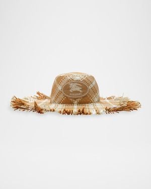 Burberry Knight Stamp Raffia-Effect Sun Hat - White