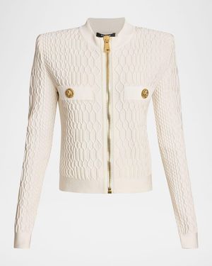 Balmain Zipped Honeycomb Knit Jacket - Natural