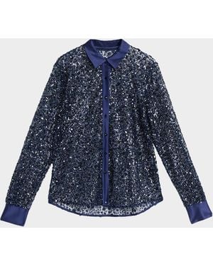 Prabal Gurung Sequined Tulle Slim-Fit Button-Down Shirt - Blue