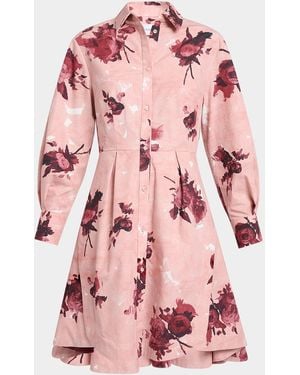 Erdem Floral Long-Sleeve Mini Shirtdress - Pink