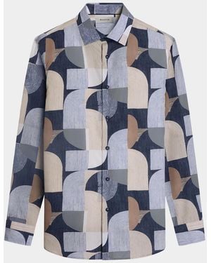 Bugatchi Apos;S Julian Geometric Cotton Shirt - Blue