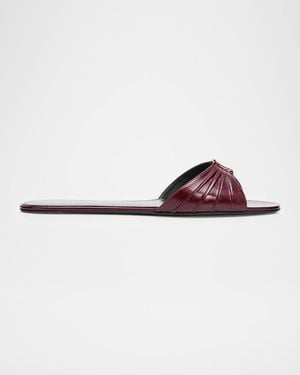 Saint Laurent Ysl Babylone Leather Flat Slide Sandals - Multicolor