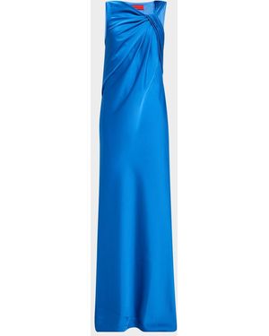 Halston Francine Twist-Front Satin Column Gown - Blue
