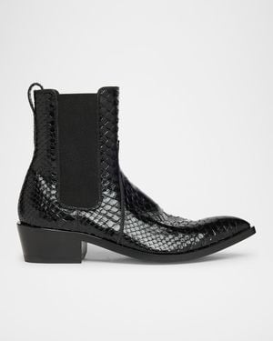 Tom Ford Shiny Python Stamped Leather Chelsea Boots - Black