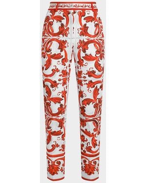 Dolce & Gabbana Majolica-Print Brocade Crop Pants - Red