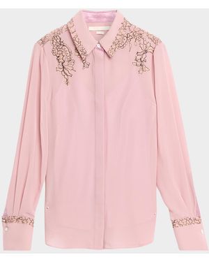 Jason Wu Lace-Inset Crepe Chiffon Button-Down Shirt - Pink