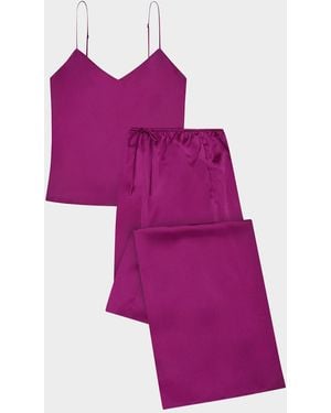 Olivia Von Halle Bliss Wide-Leg Silk Satin Cami Pajama Set - Purple