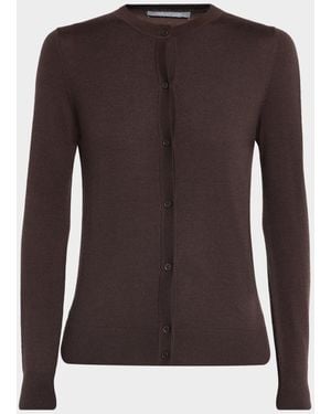 Neiman Marcus Superfine Cashmere Crewneck Cardigan - Brown