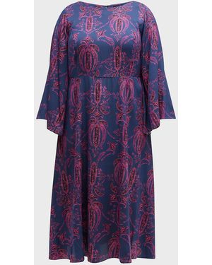 Gabriella Rossetti Lucrezia Printed Bell-Sleeve Midi Dress - Purple