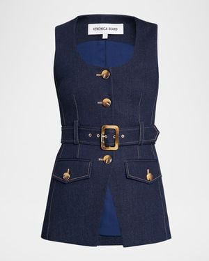 Veronica Beard Becker Stretch-Denim Belted Vest - Blue