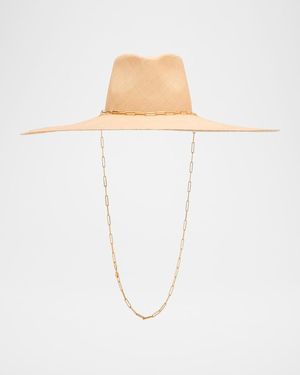 ハット Van Palma SS22 LIVY XL W/SILVER CHAIN (LIVY.XL.S NAVY BLUE) Livy XL Straw Fedora With Link Chain | Neiman Marcus