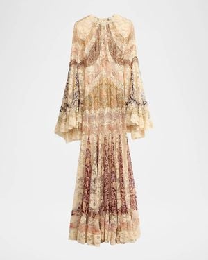 Zimmermann Valiant Floral Silk Patchwork Gown - Natural
