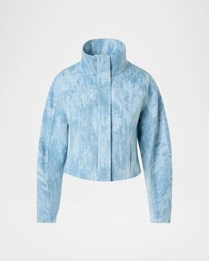 Akris Punto Washed Jacquard Denim Zip Jacket - Blue