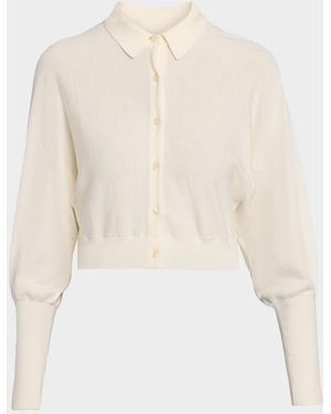 Lela Rose Cropped Dolman-Sleeve Collared Cardigan - Natural