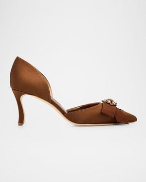 Manolo Blahnik 70Mm Apidosa Embellished Satin Bow Pumps - Brown