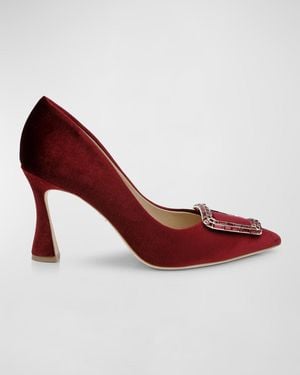 Badgley Mischka Crystal-Buckle Silk Pumps - Red