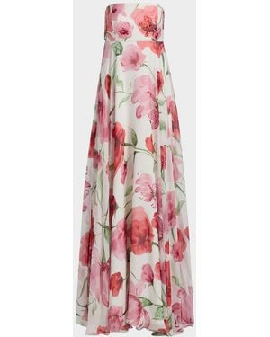 Sachin & Babi Ames Floral Strapless A-Line Gown - White