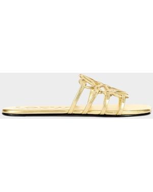 Loewe X Paula & Apos;S Ibiza Petal Anagram Metallic Leather Slide Sandals - White